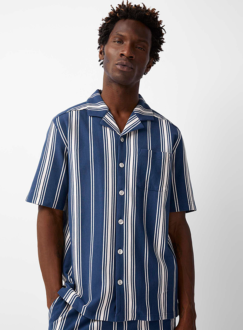 Le 31 Dark Blue Striped piqué cabana shirt Comfort fit for men