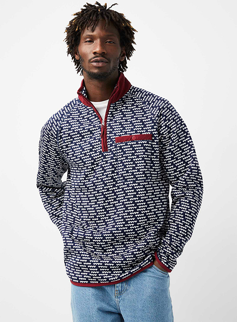 Le 31 Marine Blue Geo pattern knit sweater for men