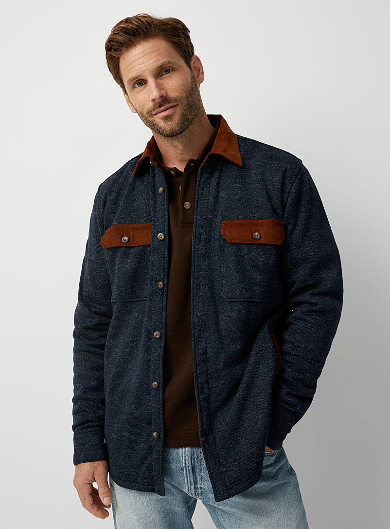 Le 31 Blue Fleece-lined knit overshirt for men