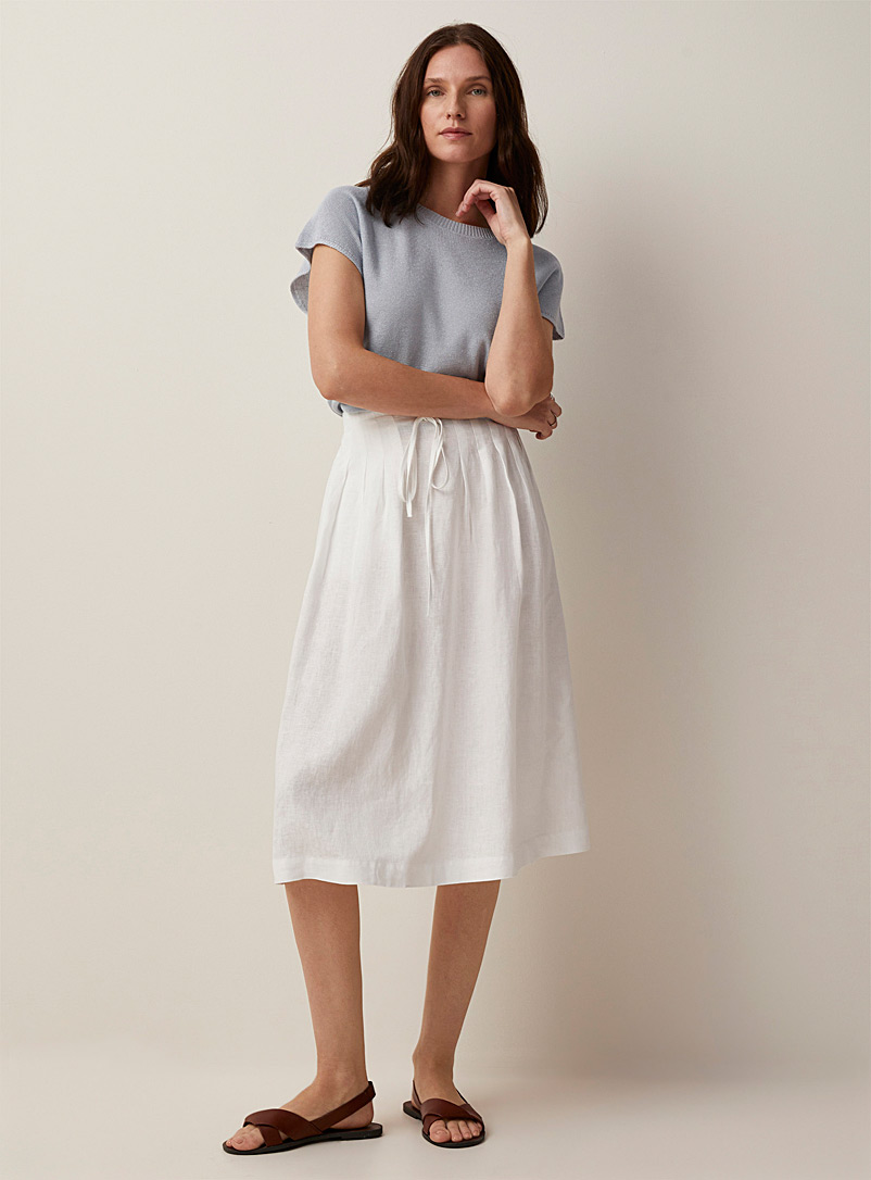 NAÏF White Lia flat-pleat linen skirt for women