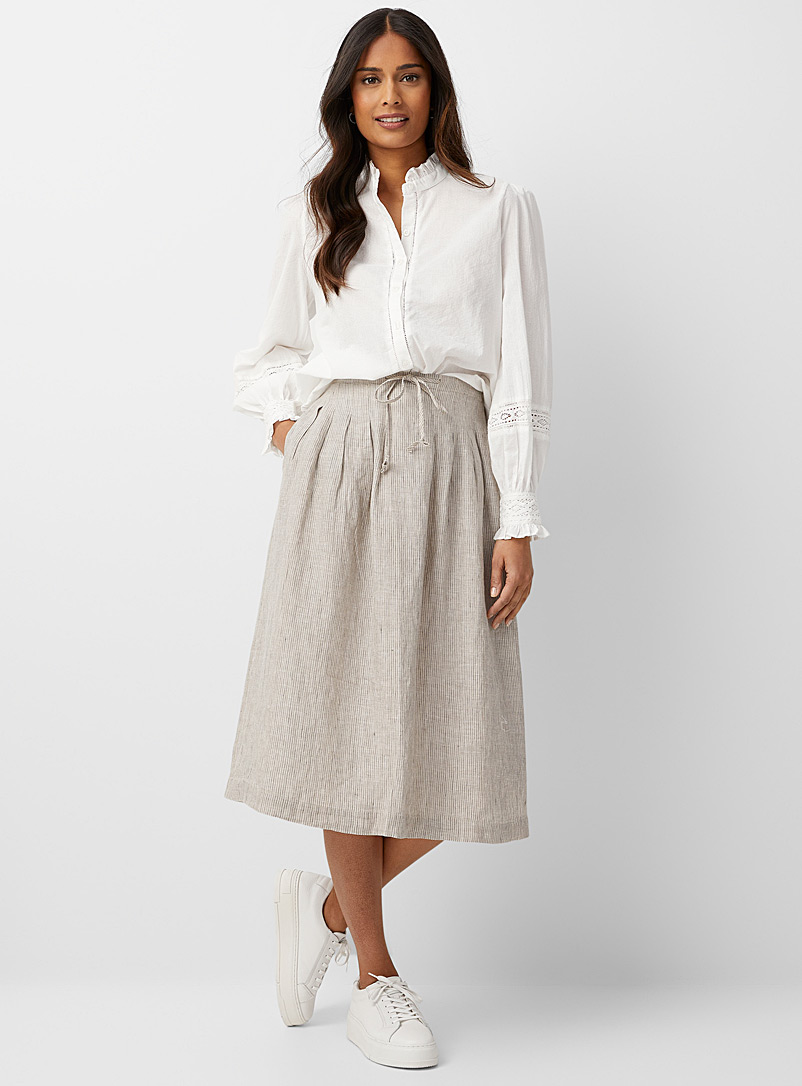NAÏF Patterned Ecru Lia pure linen striped skirt for women