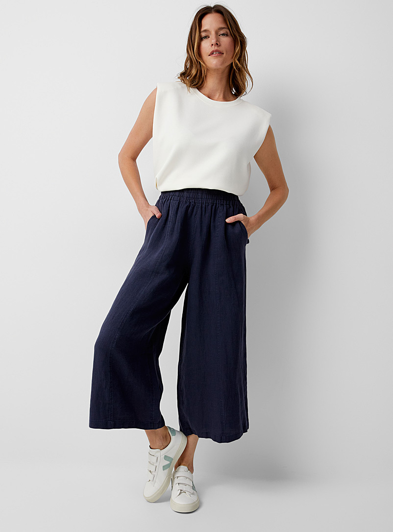 NAÏF Marine Blue Domi loose linen cropped pant for women