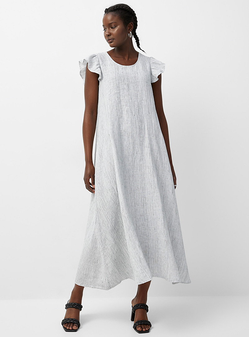 NAÏF Patterned White Candice ruffled striped linen dress for women