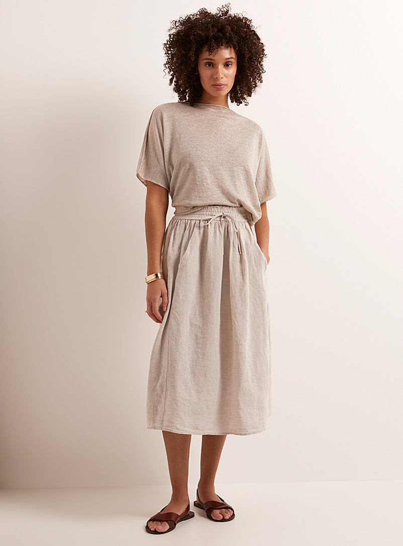 NAÏF Off White Heidi elastic-waist pure linen skirt for women