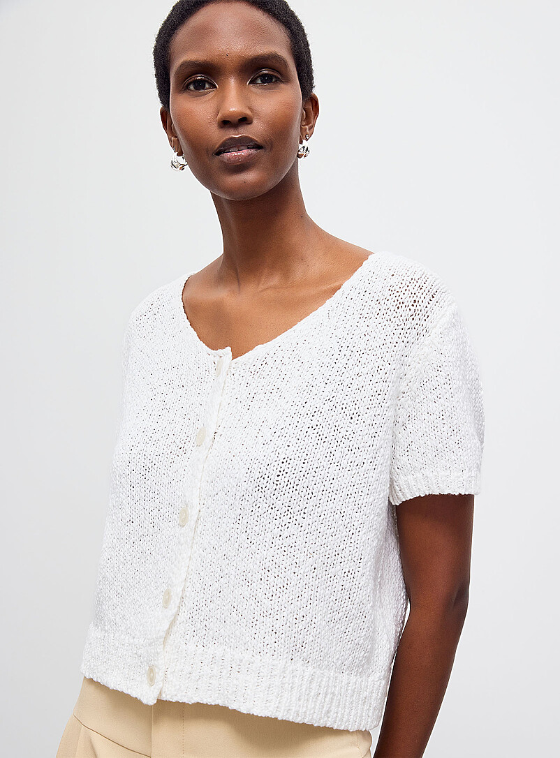 NA&Iuml;F: `Le cardigan &agrave; manches courtes pur coton Nala Blanc pour femme