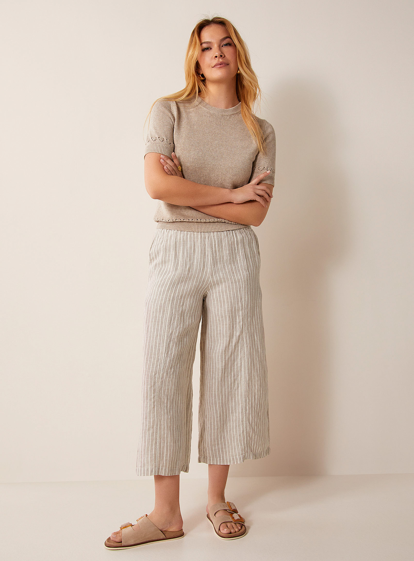 Naif Domi Pure Linen Wide-leg Pant In Sand