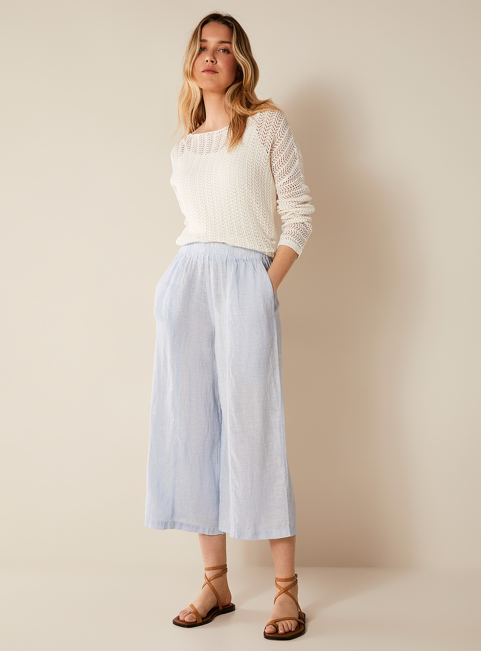 Naif Domi Pure Linen Wide-leg Pant In Baby Blue