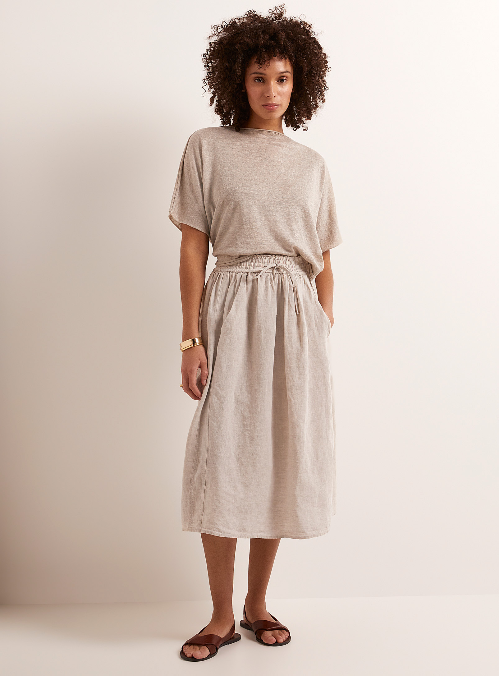 Naif Heidi Elastic-waist Pure Linen Skirt In Ivory White