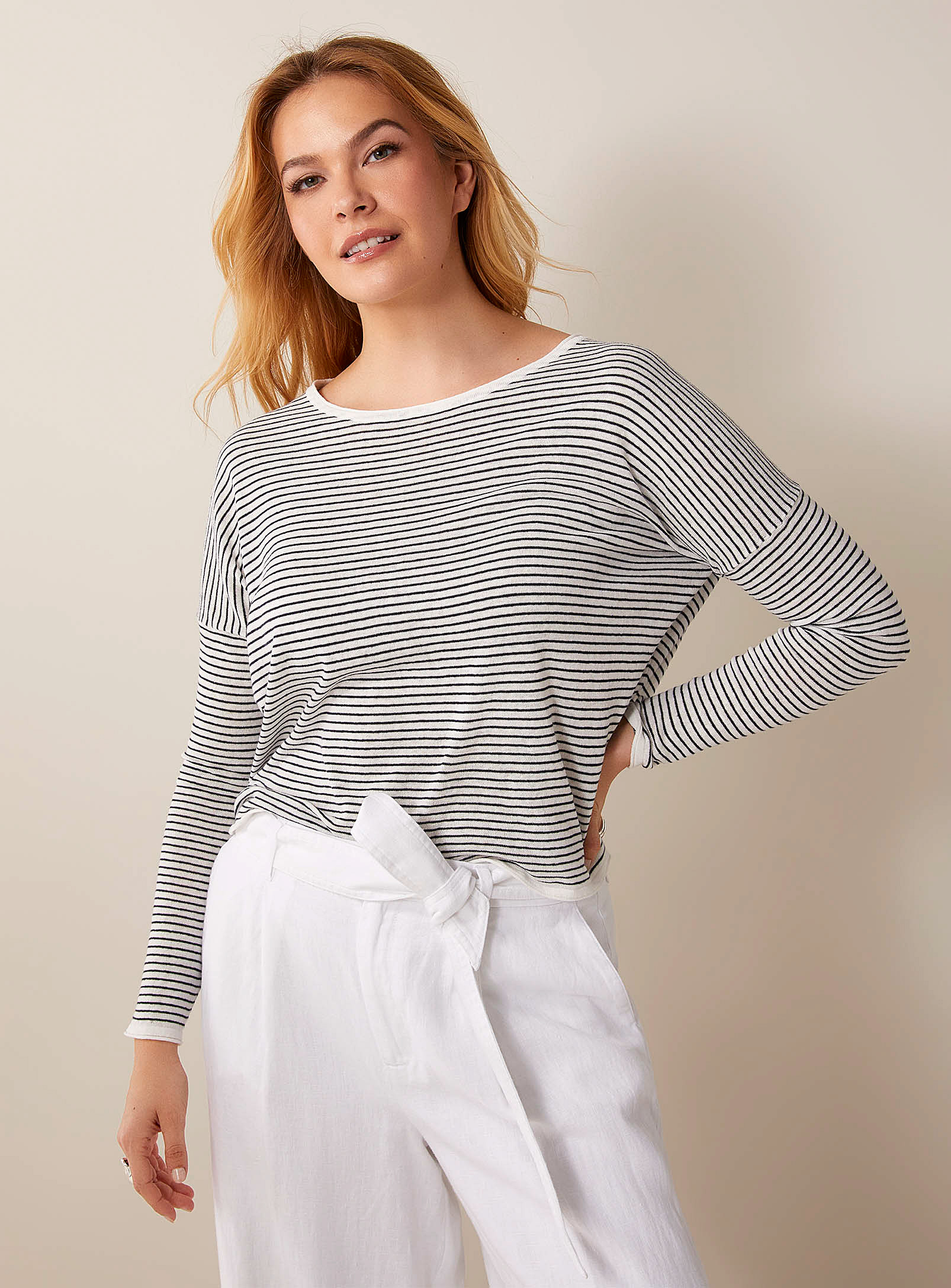 Naif Wilo Striped Cotton-linen Sweater In Patterned White