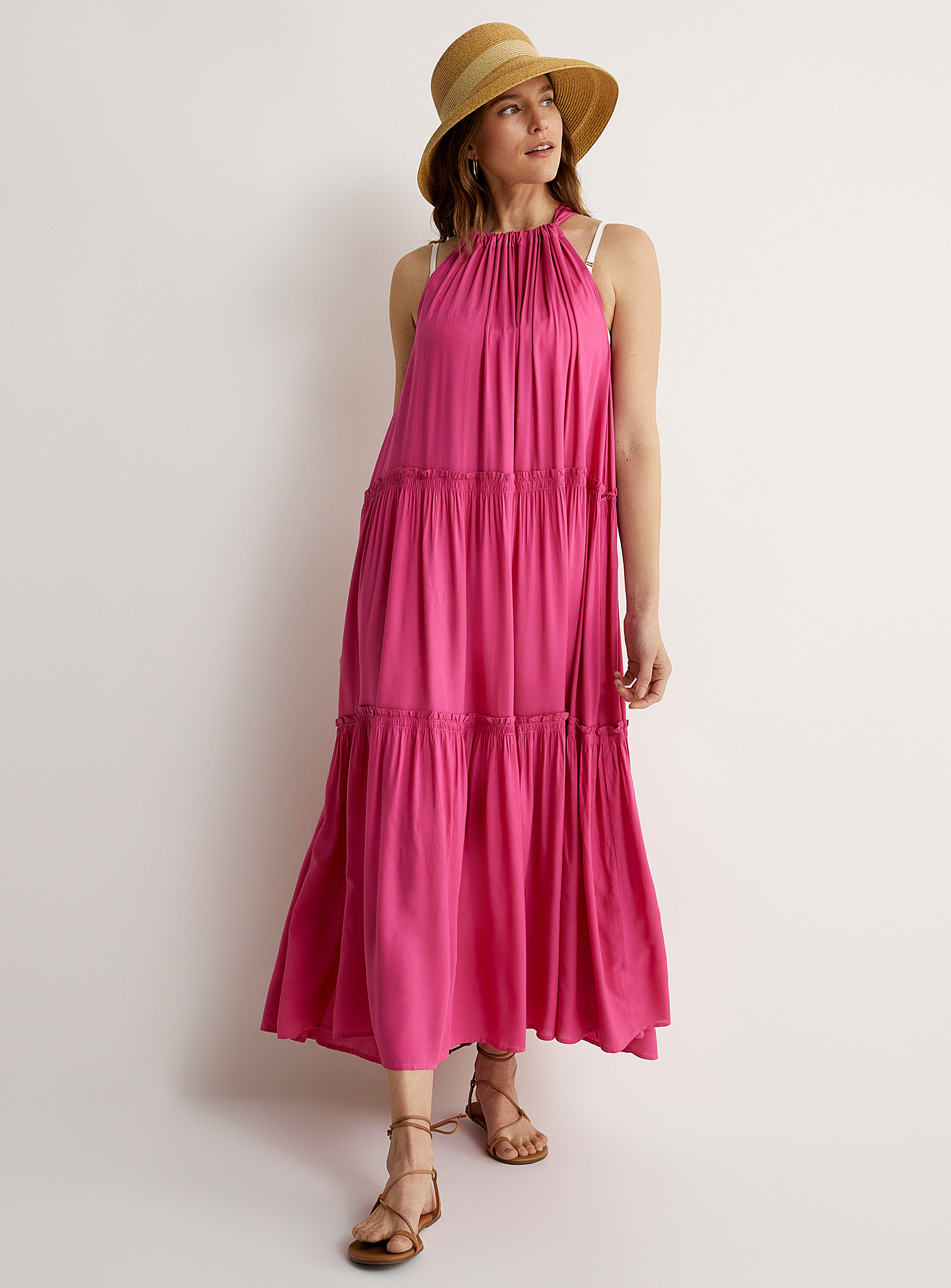 Simons - Women's Fuchsia pink tiered maxi dress