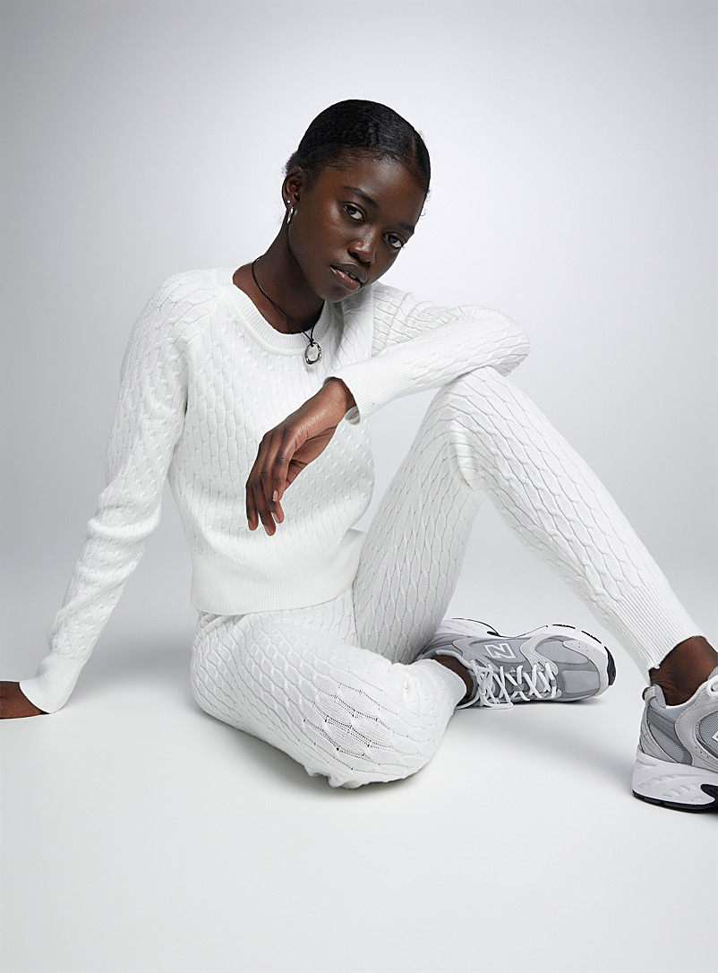 Twik White Mini-cables cropped sweater for women