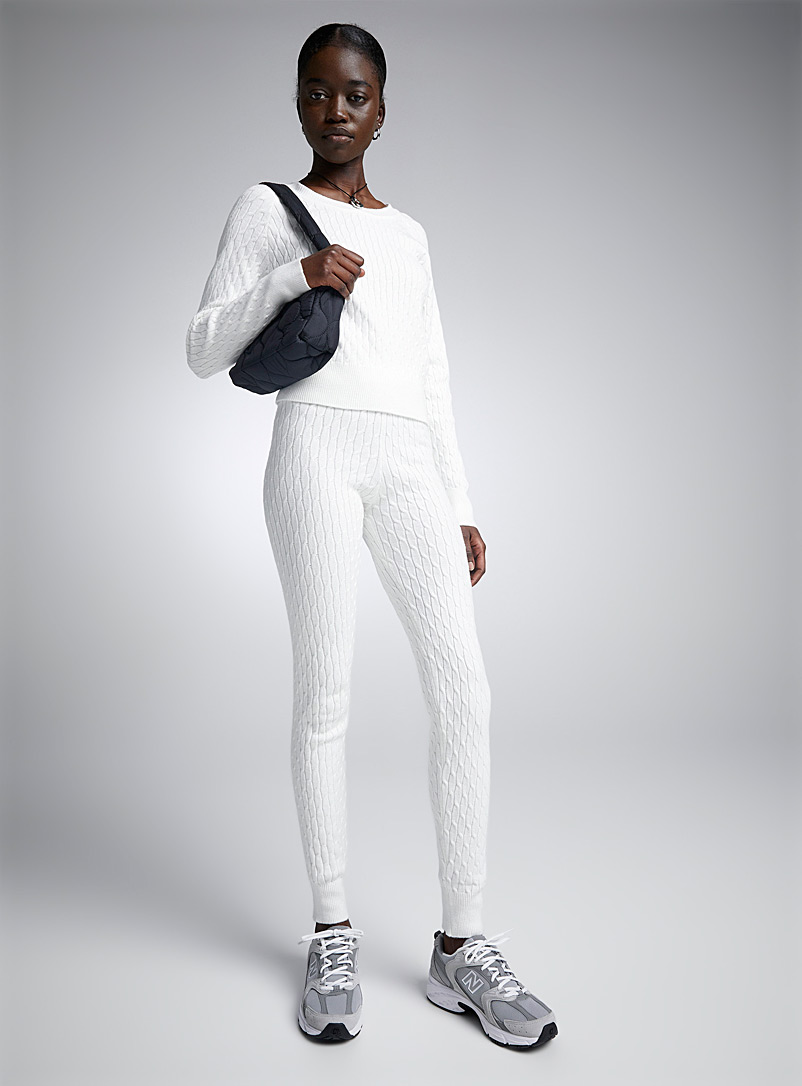 Twik White Cable-knit legging for women
