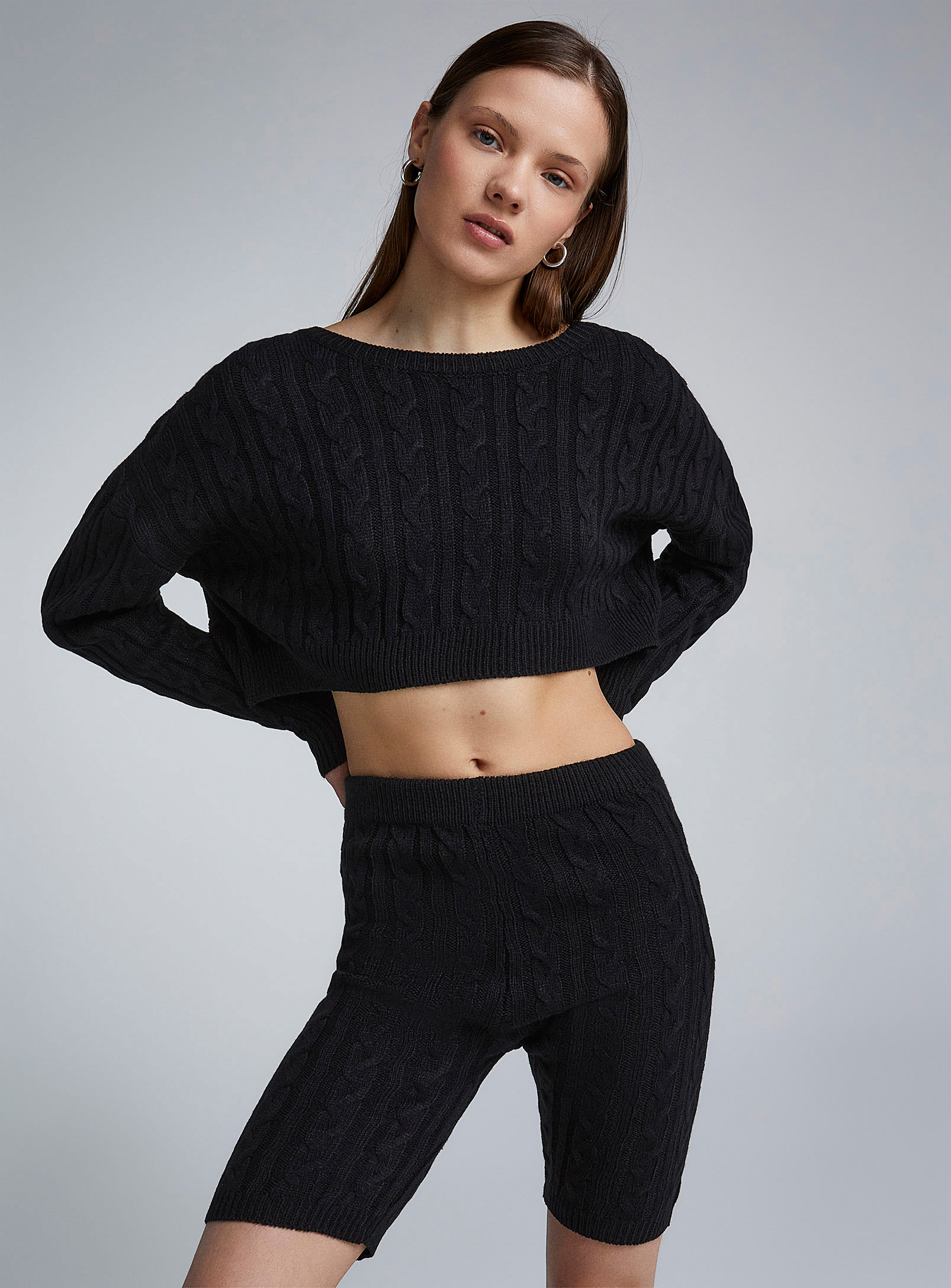 Twik Cable-knit Cropped Sweater In Black