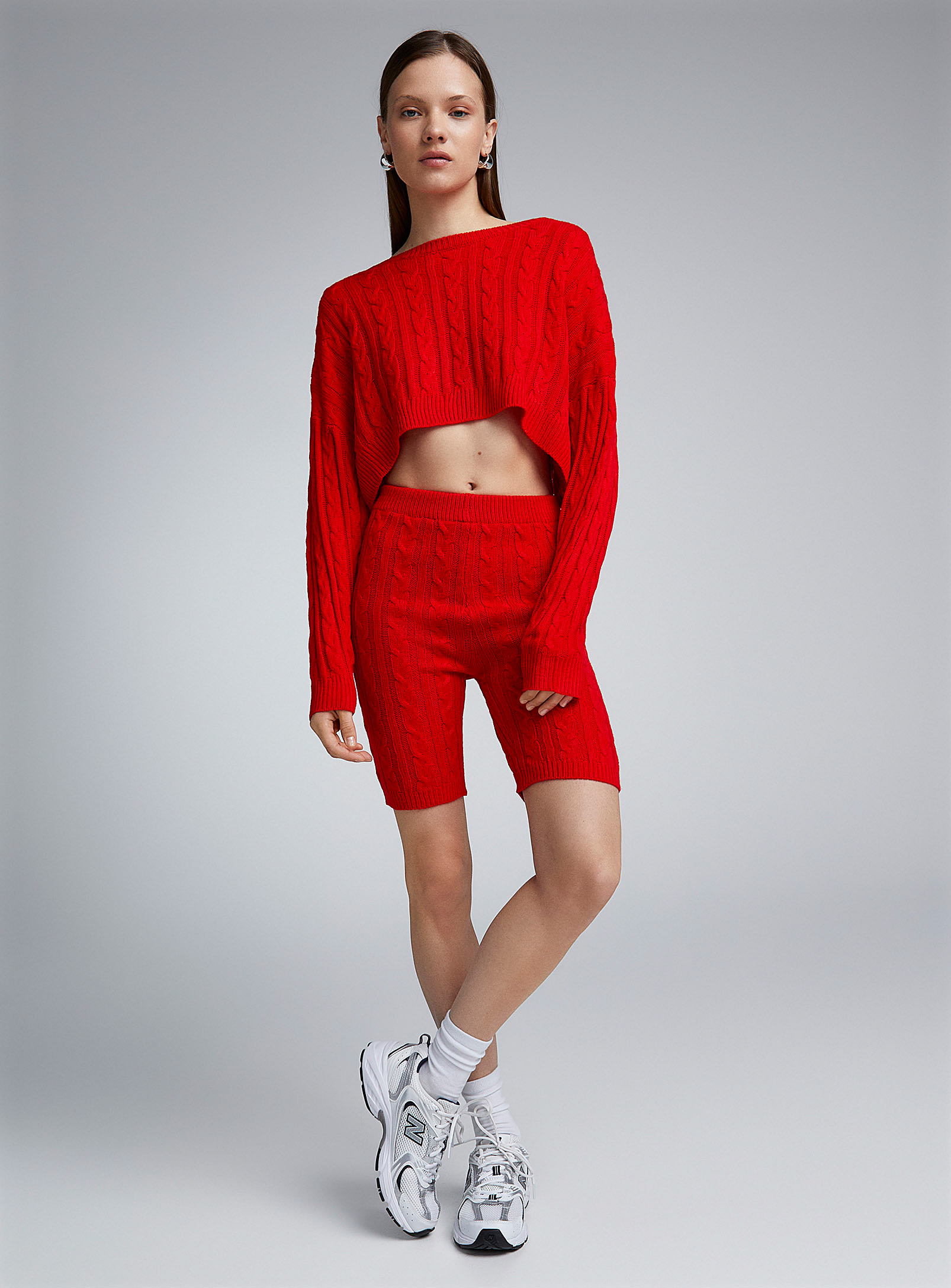 Twik Cable-knit Bike Short In Red