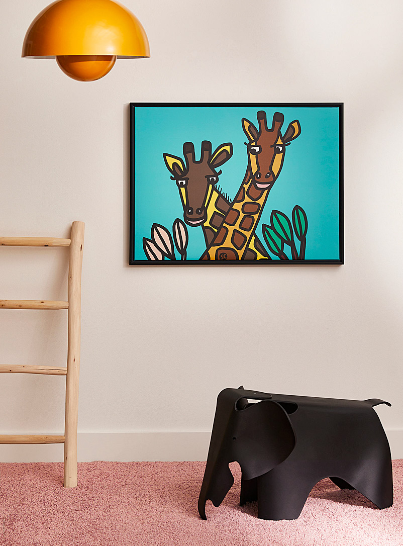 Simons Maison x OLEKA CANVAS: La toile girafes rigolotes En collaboration avec l'artiste Sarah Corynen Voir nos formats offerts Bleu assorti