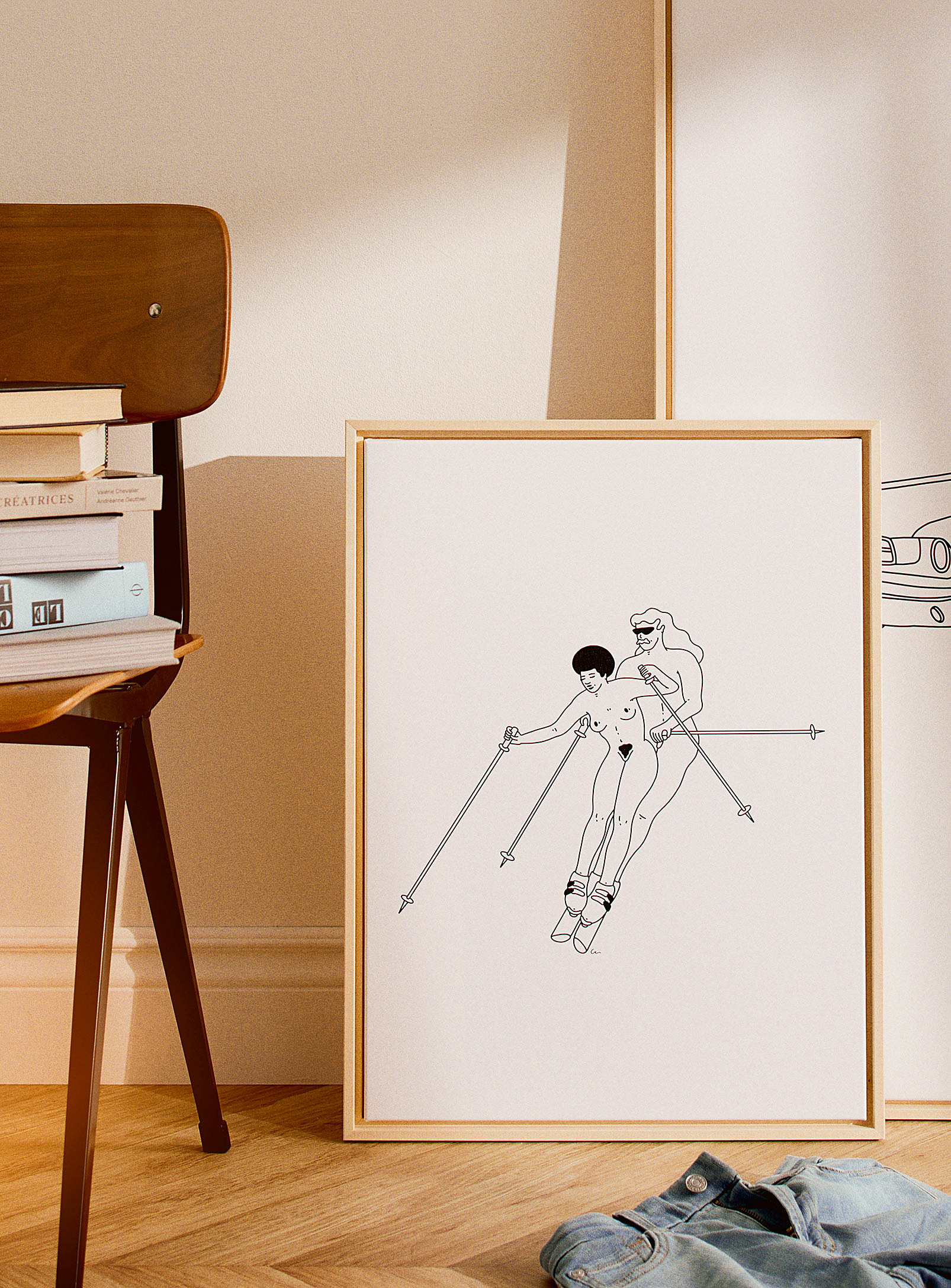 Simons Maison X Oleka Canvas Naked Skiers Art Print In Collaboration With Artist Out Of The See Available Sizes In Black And White