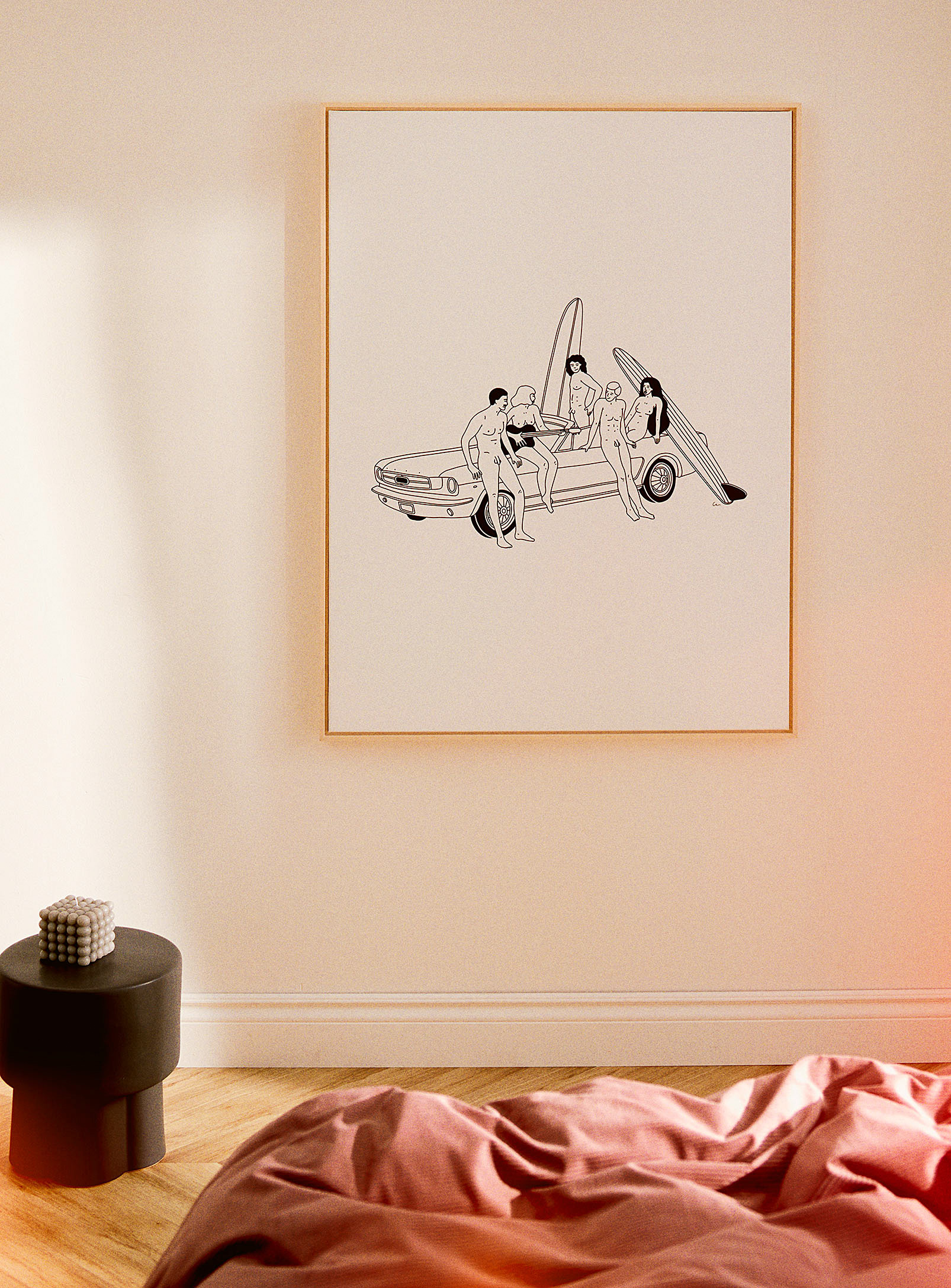 Simons Maison X Oleka Canvas Friends In A Car Art Print In Collaboration With Artist Out Of The See Available Sizes In Black And White