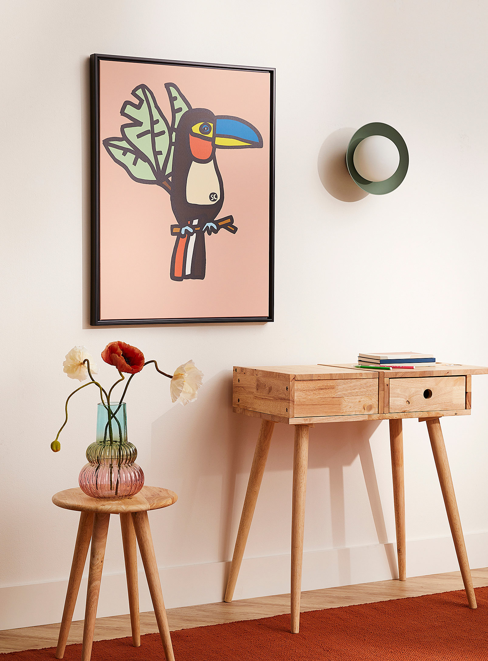 Simons Maison X Oleka Canvas Happy Toucan Art Print In Collaboration With Artist Sarah Corynen See Available Sizes In Dusky Pink