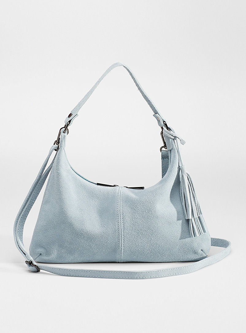 Simons Baby Blue Supple suede baguette bag for women