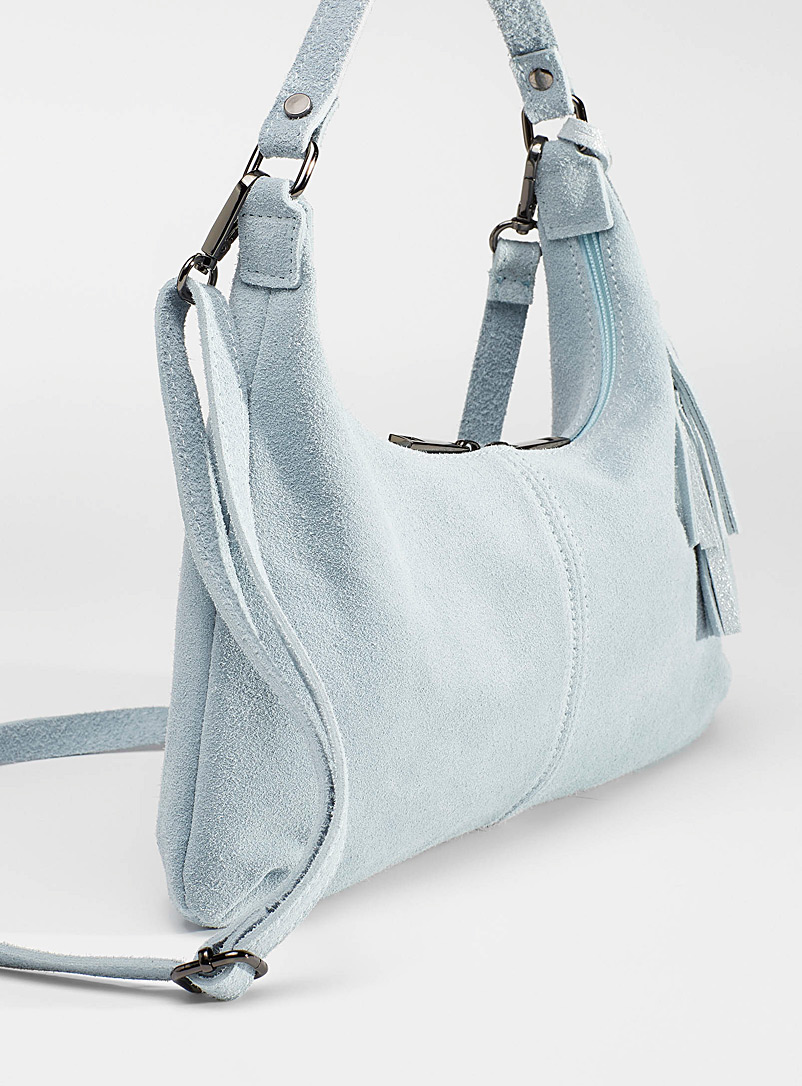 Simons Baby Blue Supple suede baguette bag for women