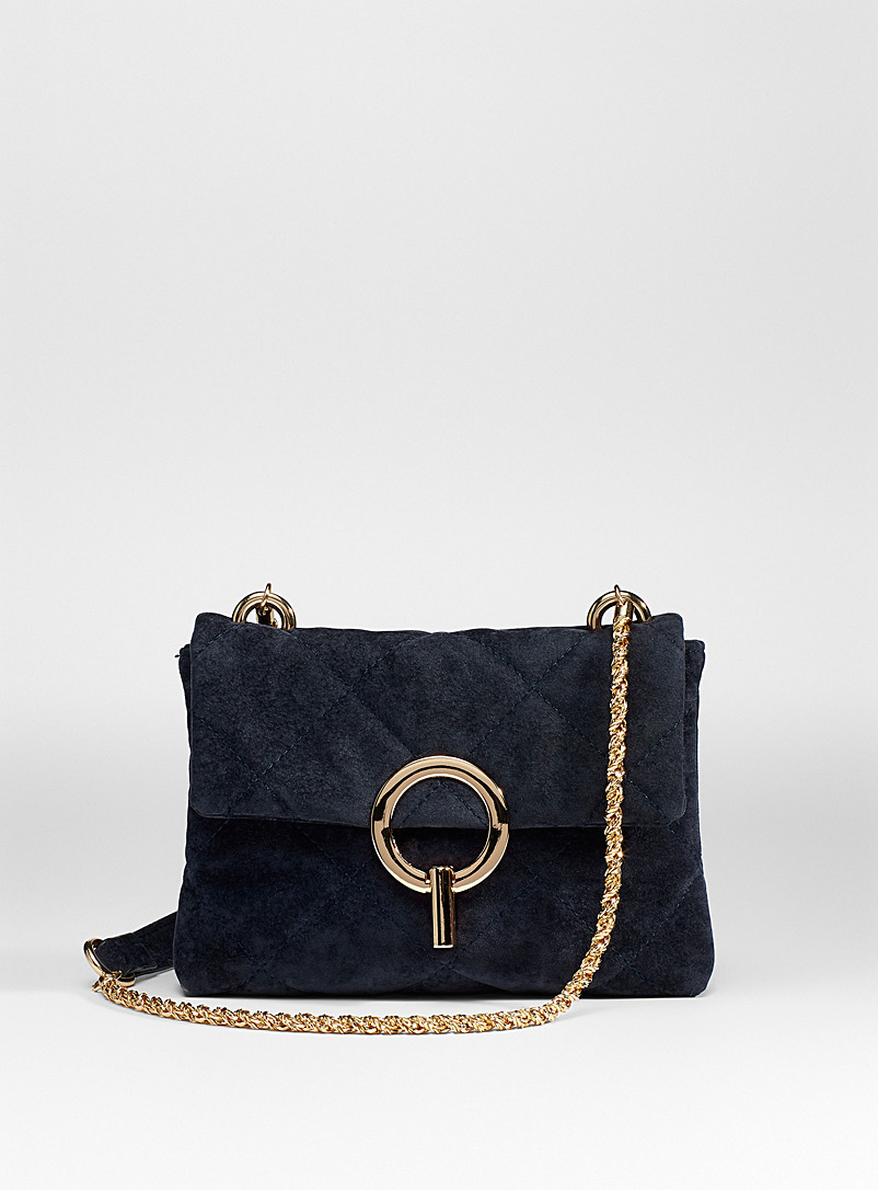 Simons Marine Blue Quilted velvet mini flap bag for women