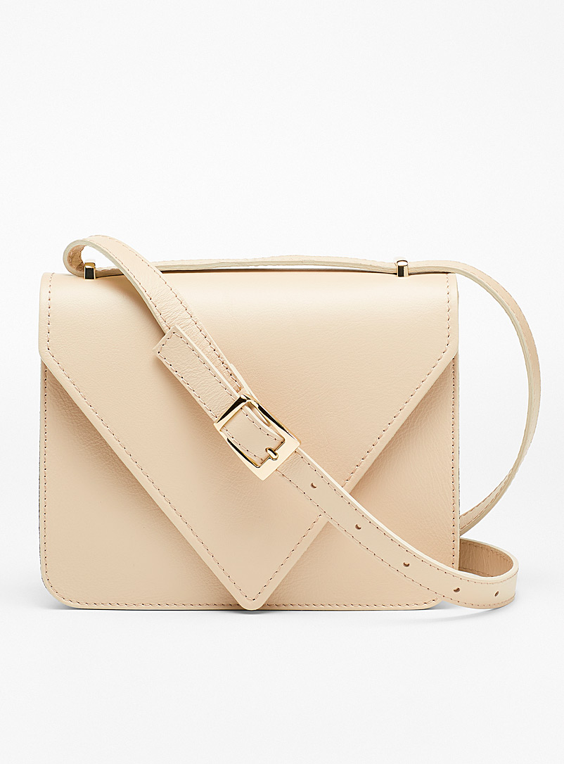 Simons Ivory White Pointed flap leather bag for women