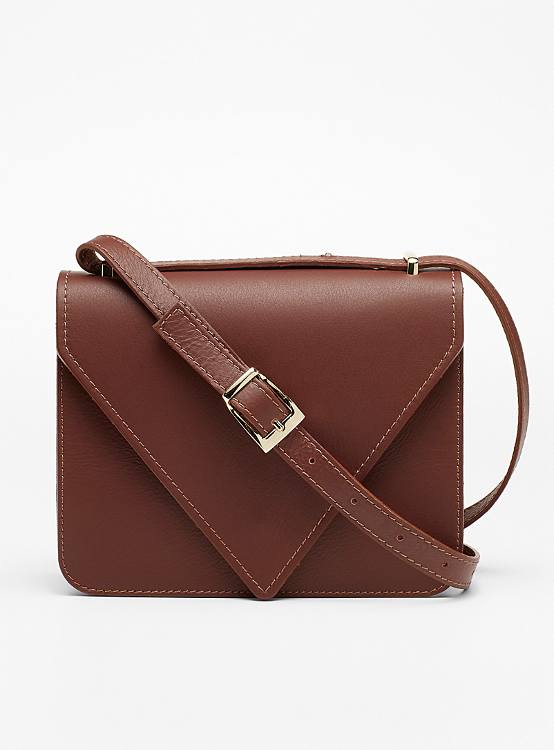 Simons Brown Pointed flap leather bag for women