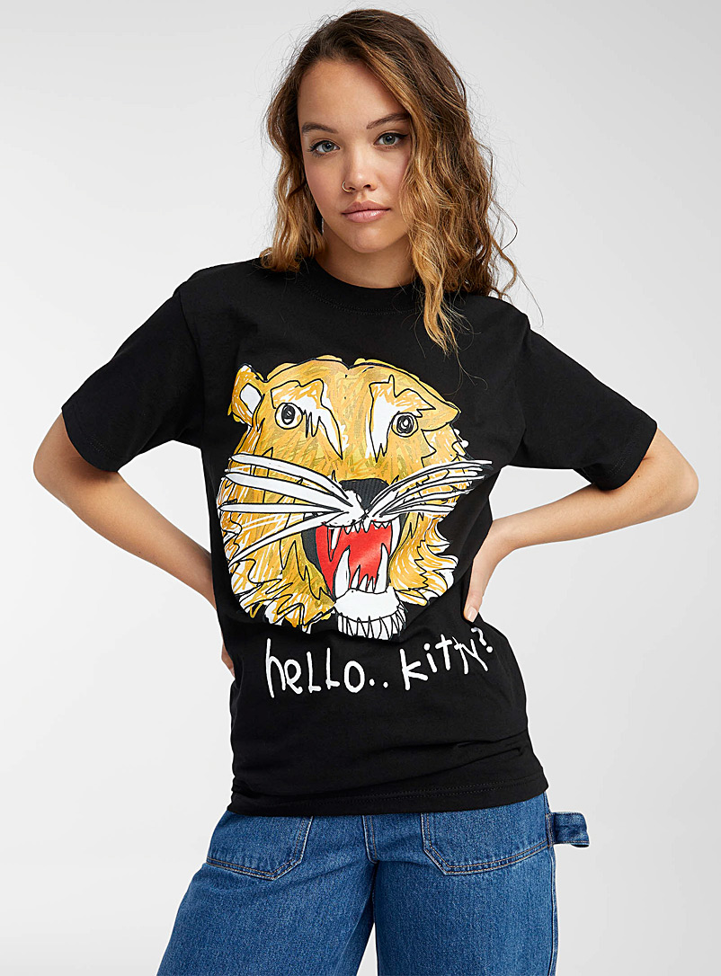 Twik: Le t-shirt lion rugissant Noir pour femme