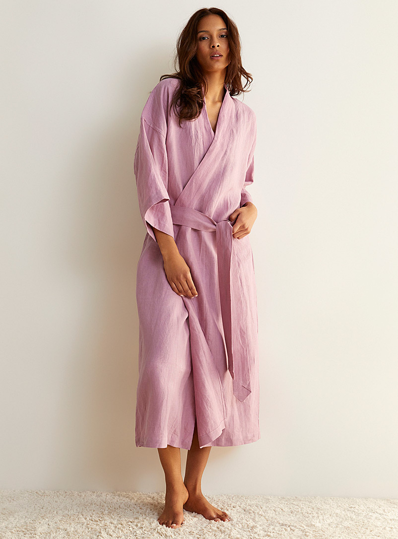 Deiji Studios Pink Long purple-pink pure linen robe for women