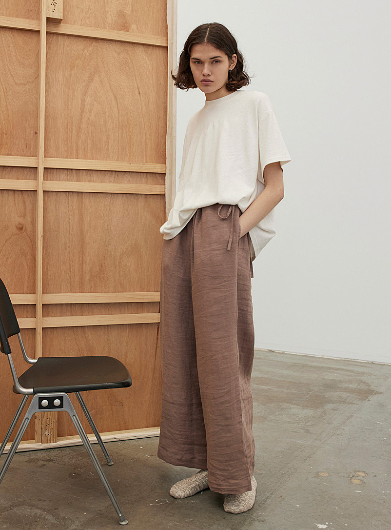 Deiji Studios: Le pantalon détente noisette pur lin Brun pâle-taupe pour femme