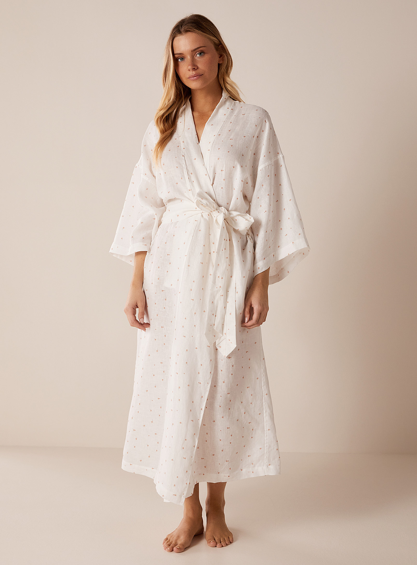 Deiji Studios - Women's Small flowers pure linen robe