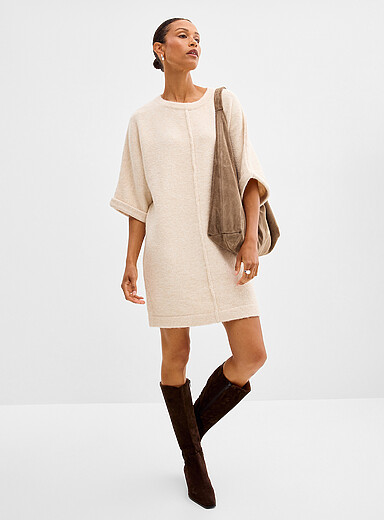 Grace & Mila: La robe tricot ample couture relief Sable pour femme