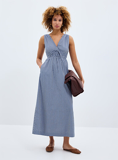 Grace & Mila: La robe carreaux marine &agrave; taille fronc&eacute;e Bleu marine - Bleu nuit pour femme