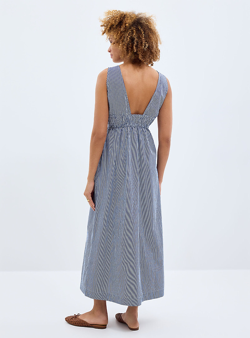 Grace & Mila Navy/Midnight Blue Navy blue checkers ruched waist dress for women