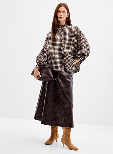 Grace & Mila: La jupe effet cuir panier Chocolat - Espresso pour femme