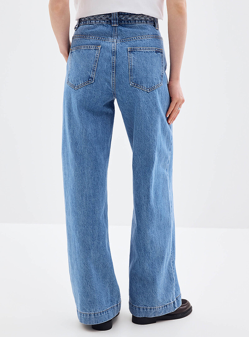 Grace & Mila: Le jean taille tress&eacute;e Jaden <b>Coupe : jambe large, taille mi-haute</b> Bleu pour femme