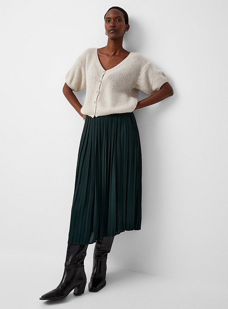 Contemporaine Green Flowy pleated midi skirt for women