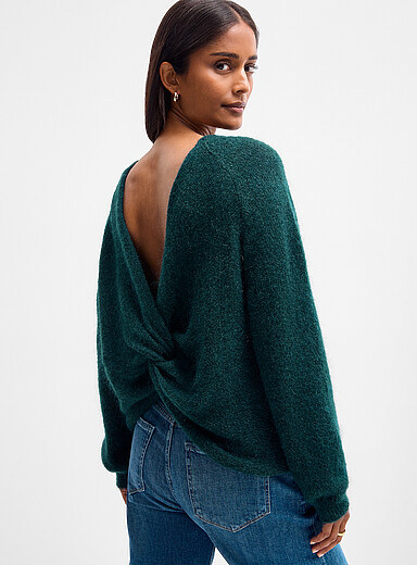Grace & Mila Green Open-back tie sweater for women