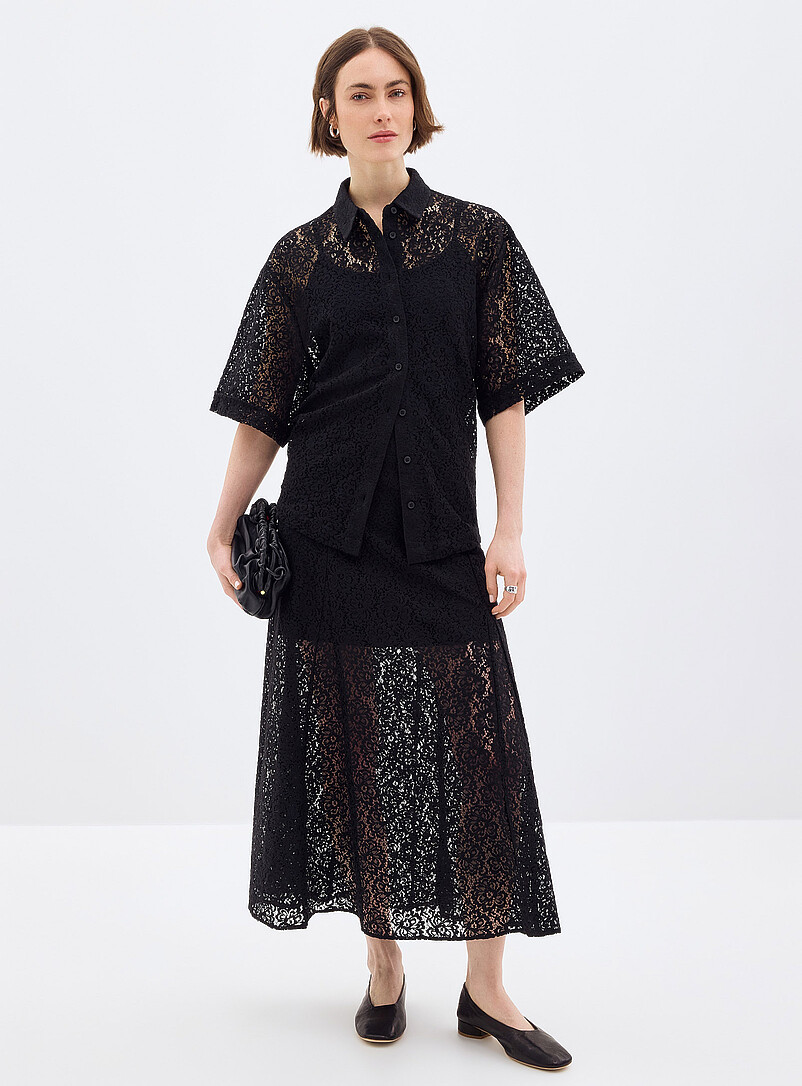 Grace & Mila: La chemise dentelle ample &agrave; manches courtes Noir pour femme