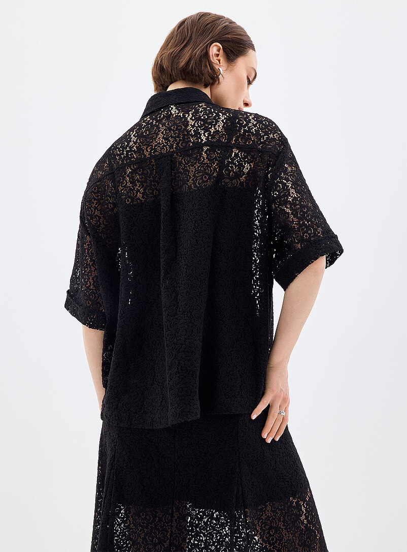 Grace & Mila: La chemise dentelle ample &agrave; manches courtes Noir pour femme