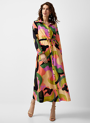 Contemporaine Patterned Black Pop abstraction maxi shirtdress for women