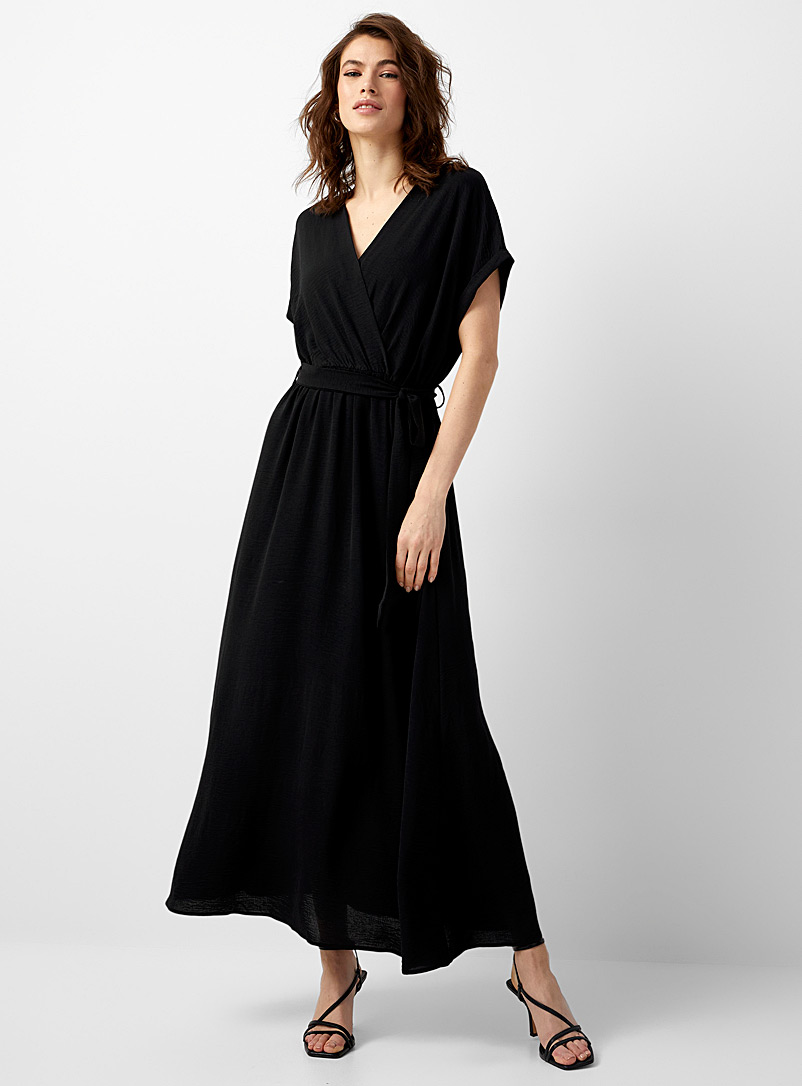 Contemporaine Black Crossover neckline maxi dress for women