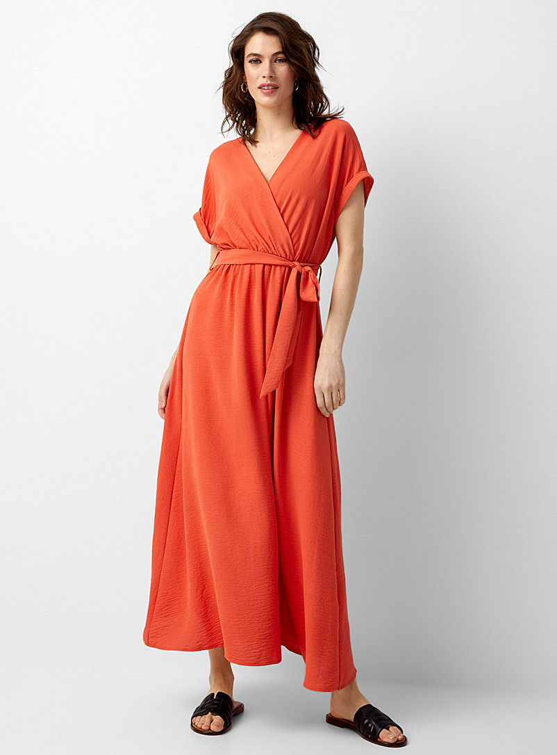 Contemporaine Orange Crossover neckline maxi dress for women