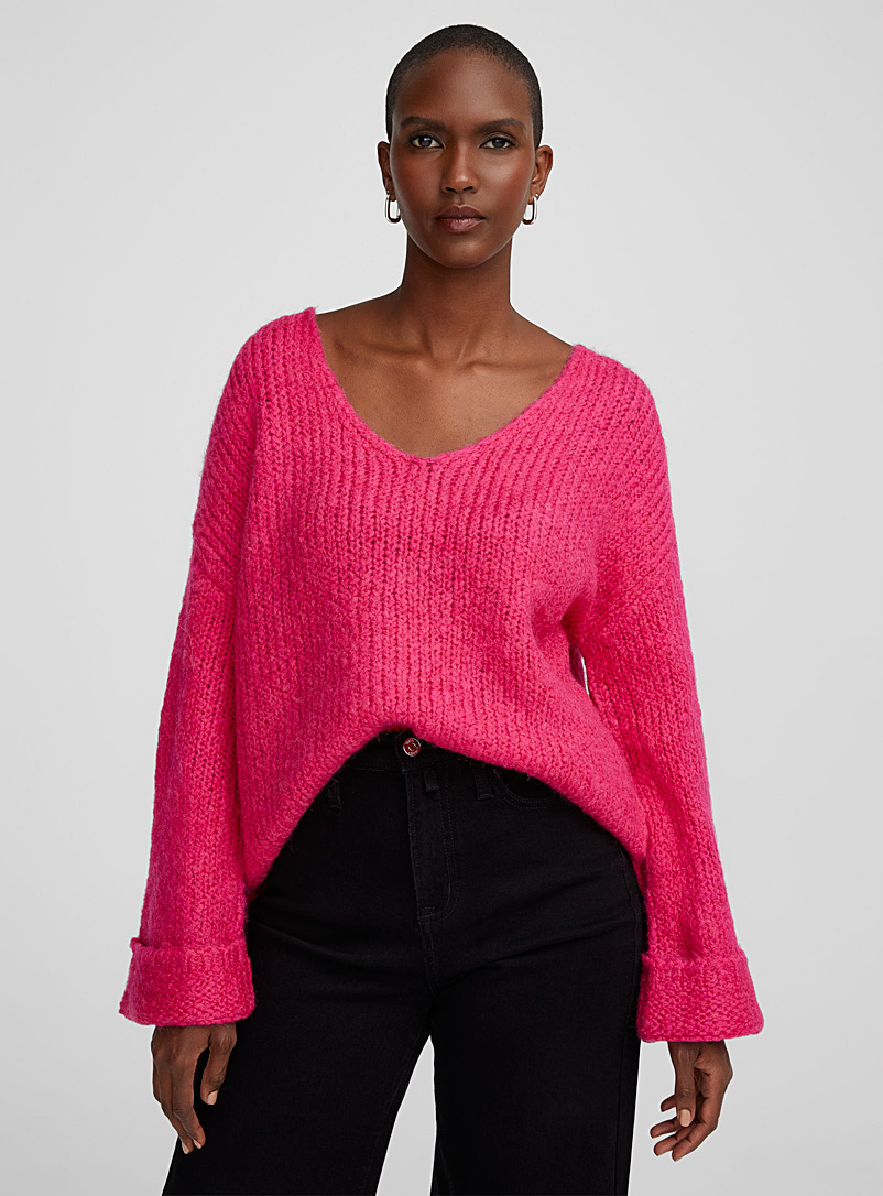 Contemporaine Medium Pink Brushed knit fuchsia sweater for women