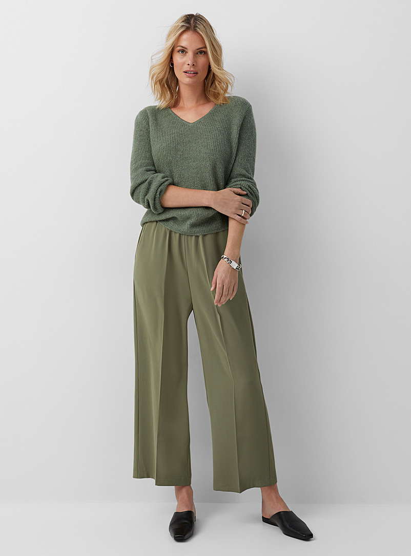 Contemporaine Green Elastic-waist flowy wide-leg pant for women