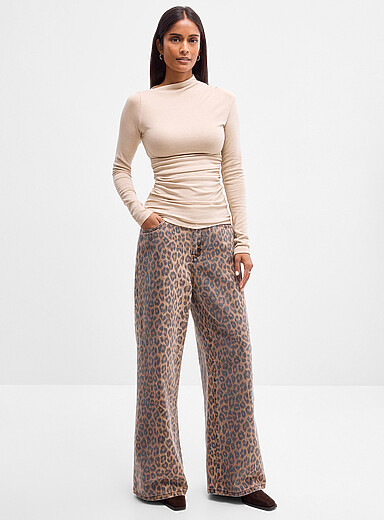 Grace & Mila Leopard Socca leopard jean <b>Fit: Wide leg, high rise</b> for women