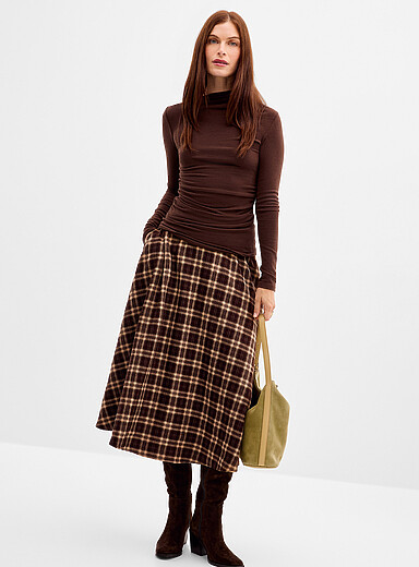 Grace & Mila: La jupe circulaire flanelle &agrave; carreaux Adonia Brun &agrave; motifs pour femme