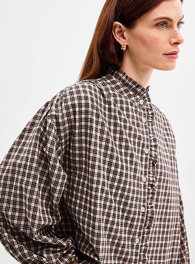 Grace & Mila: La chemise carreaux bordure volant Brun &agrave; motifs pour femme