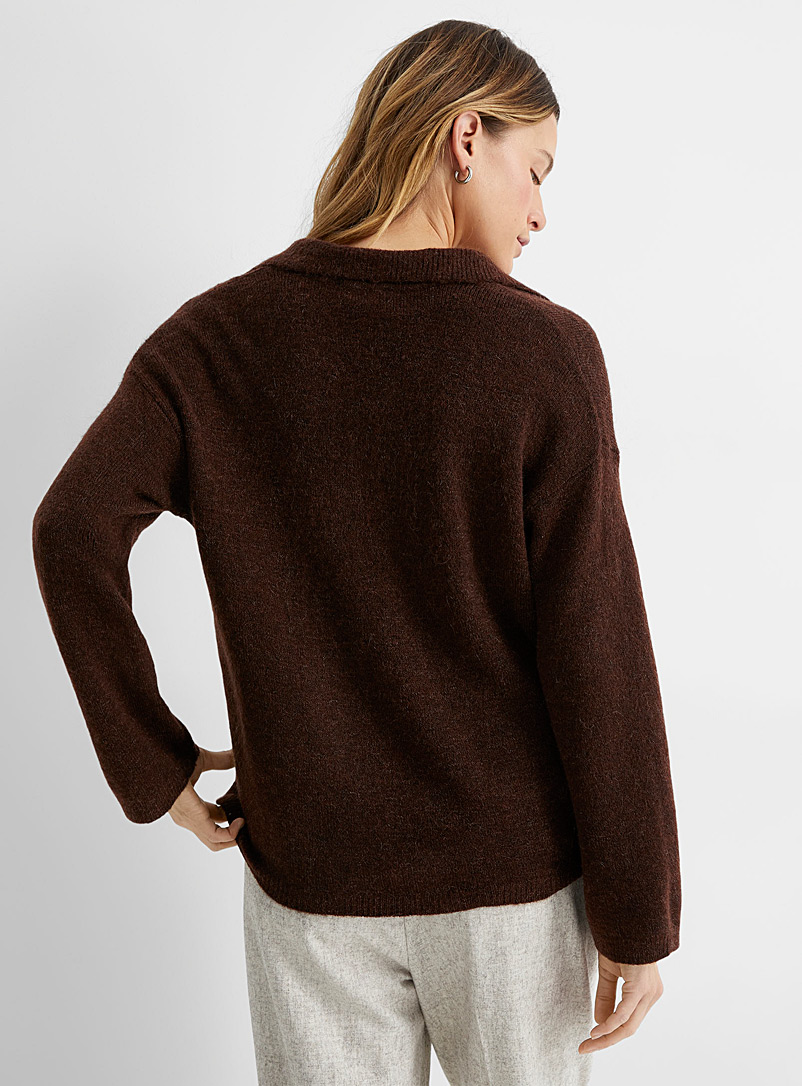 Contemporaine Dark Brown Touch of mohair Johnny-collar sweater for women