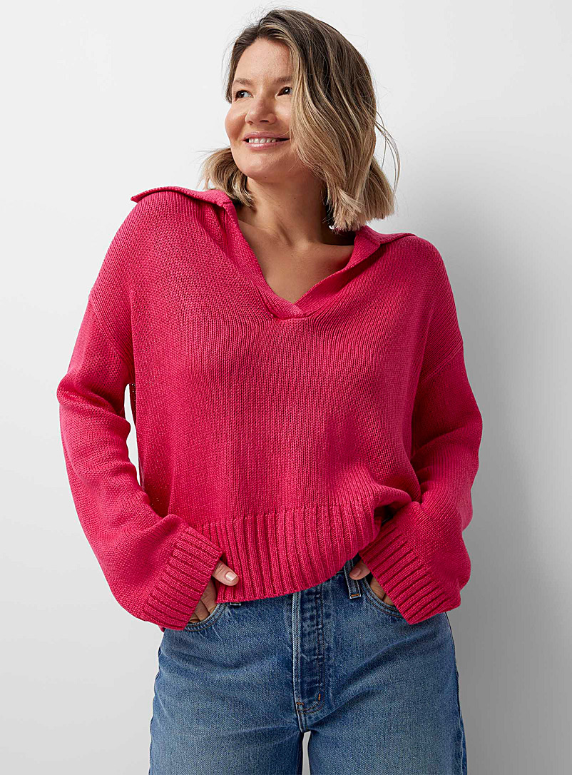 Contemporaine Medium Pink Johnny collar raspberry sweater for women
